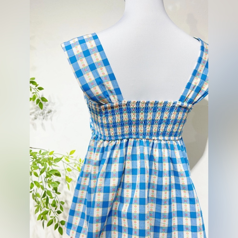 Blue & White Gingham Tie-Front Top - Picture 3 of 4